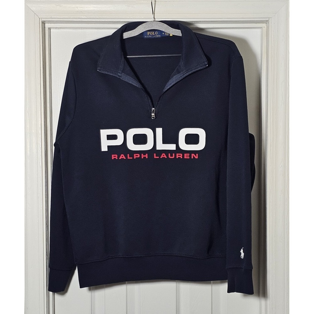 Polo Ralph Lauren Graphic Logo Quarter Zip Sweatshirt Medium Embroidered Pony